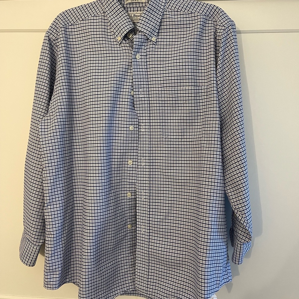 LL Bean button down shirt. Blue and white stripes